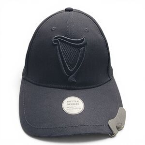 Official Guinness Embroidered Harp Hat Bottle Opener Black Strapback Cap New